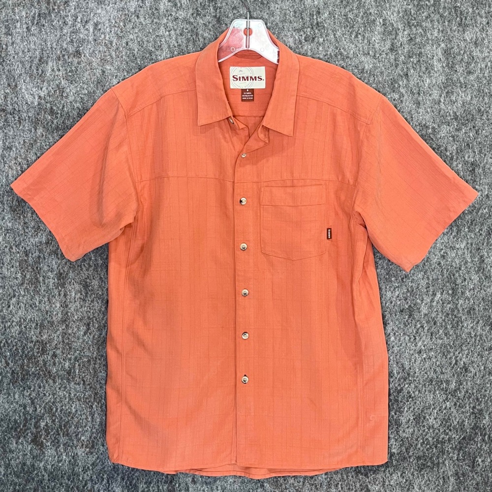 Simms Button Down Shirt Mens S Orange Short Sleeve Modal Fishing Outdoor Travel